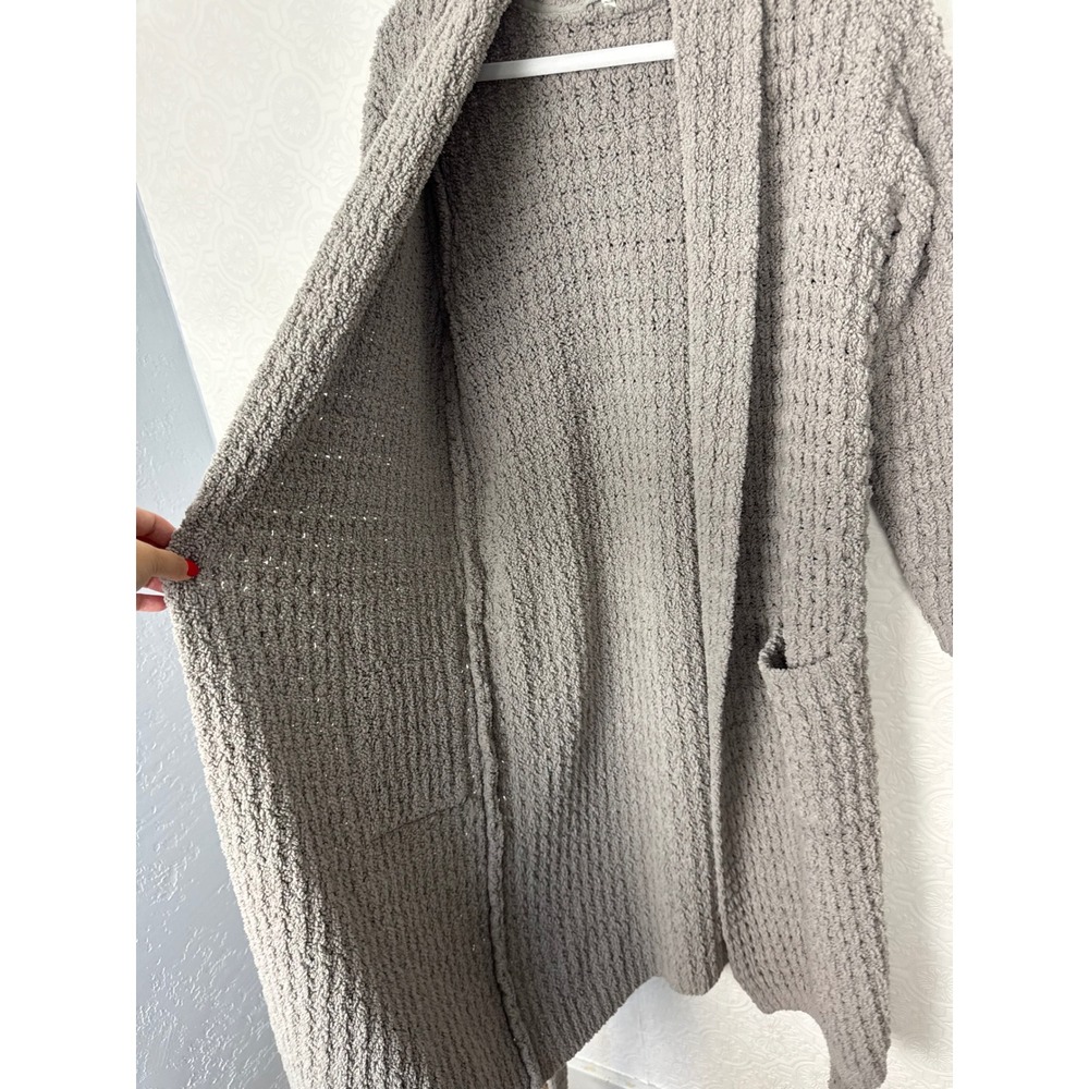 Pottery Barn Gray Popcorn Knit Plush Robe Small Shawl Collar Belted Loungewear - Picture 5 of 8